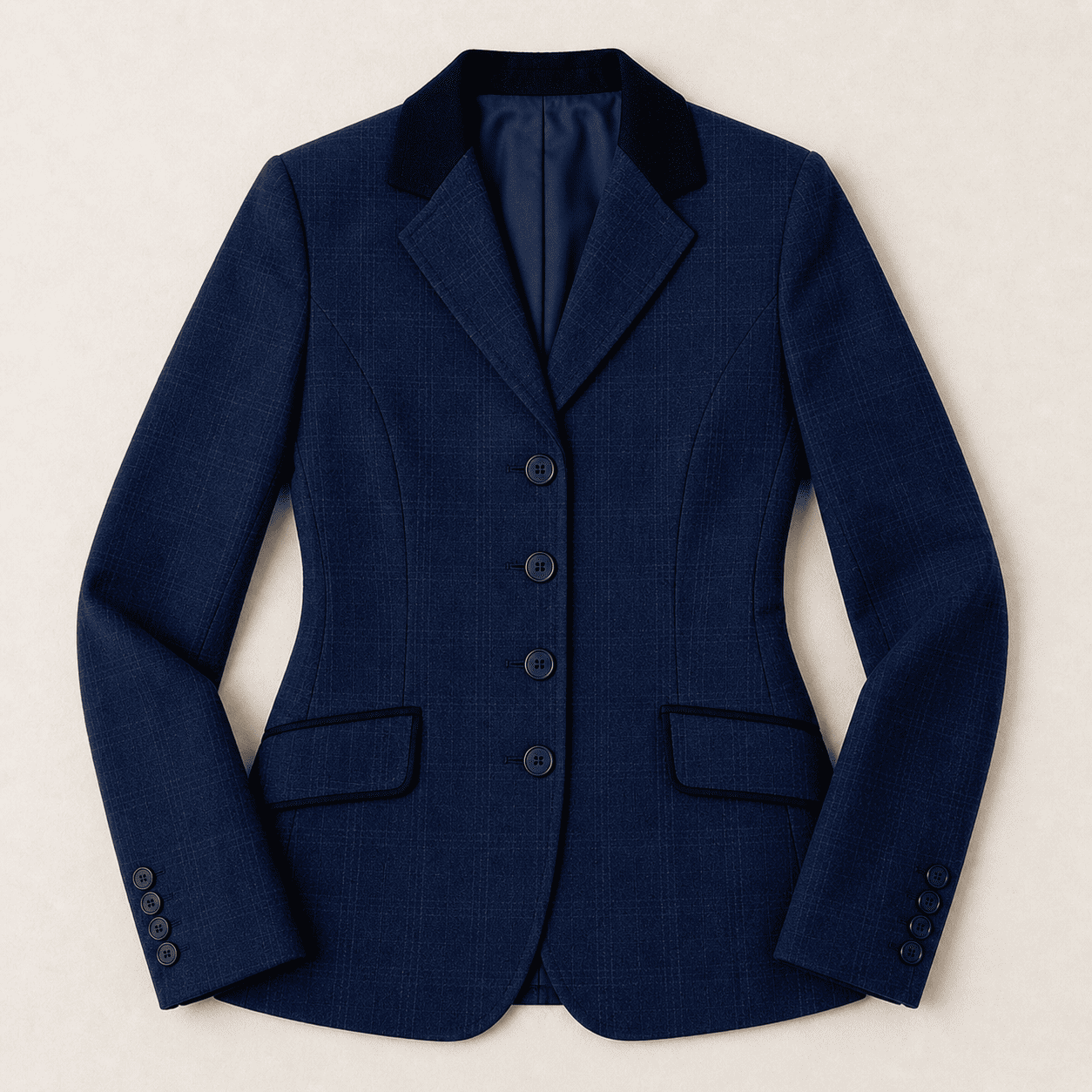 Women’s Showmanship Hunt Coat Navy Equestrian Coat with Self-Texture Fabric & Tailored Fit - Image 5