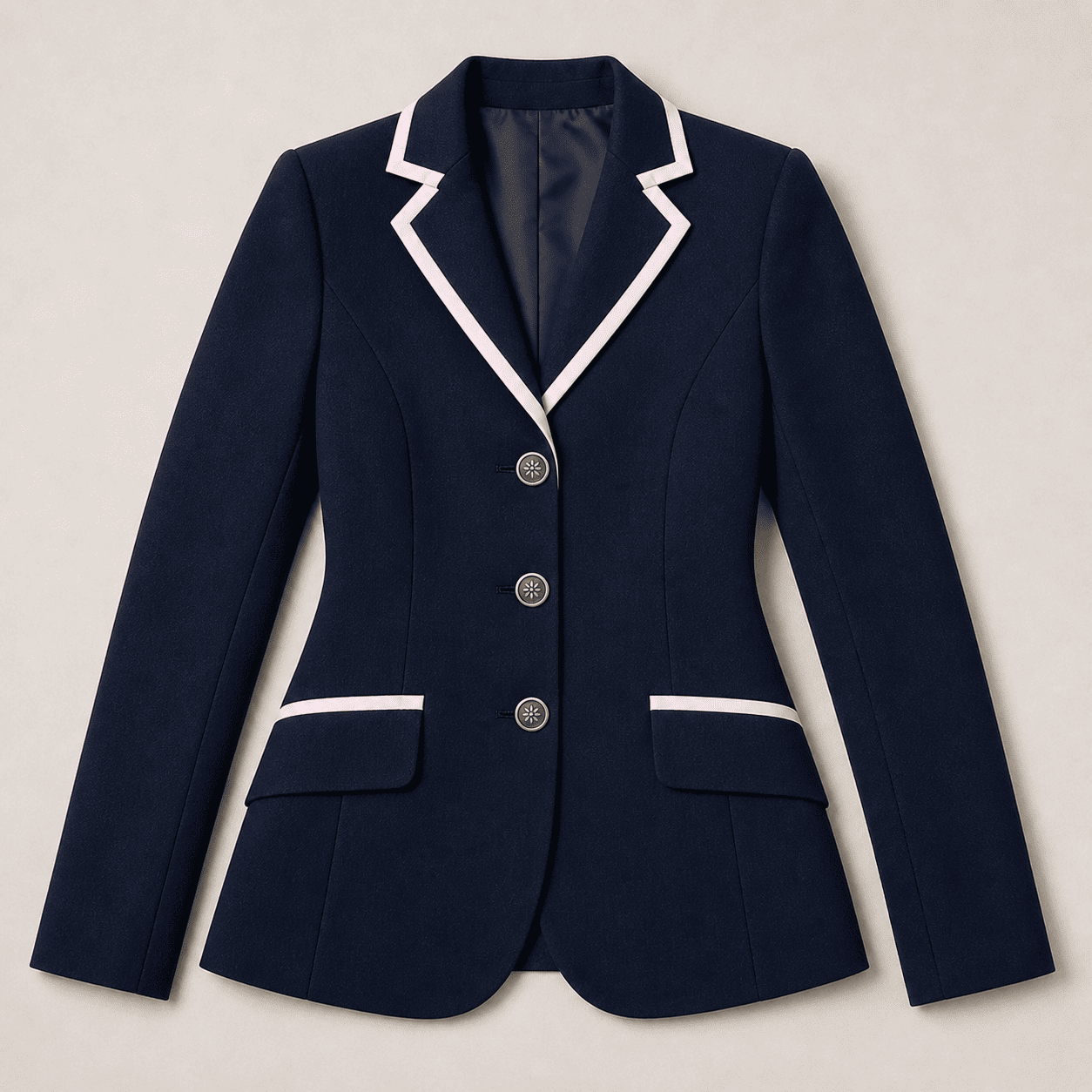 Women’s Showmanship Hunt Coat Navy Equestrian Coat with Pink Contrast Piping & Tailored Fit - Image 5