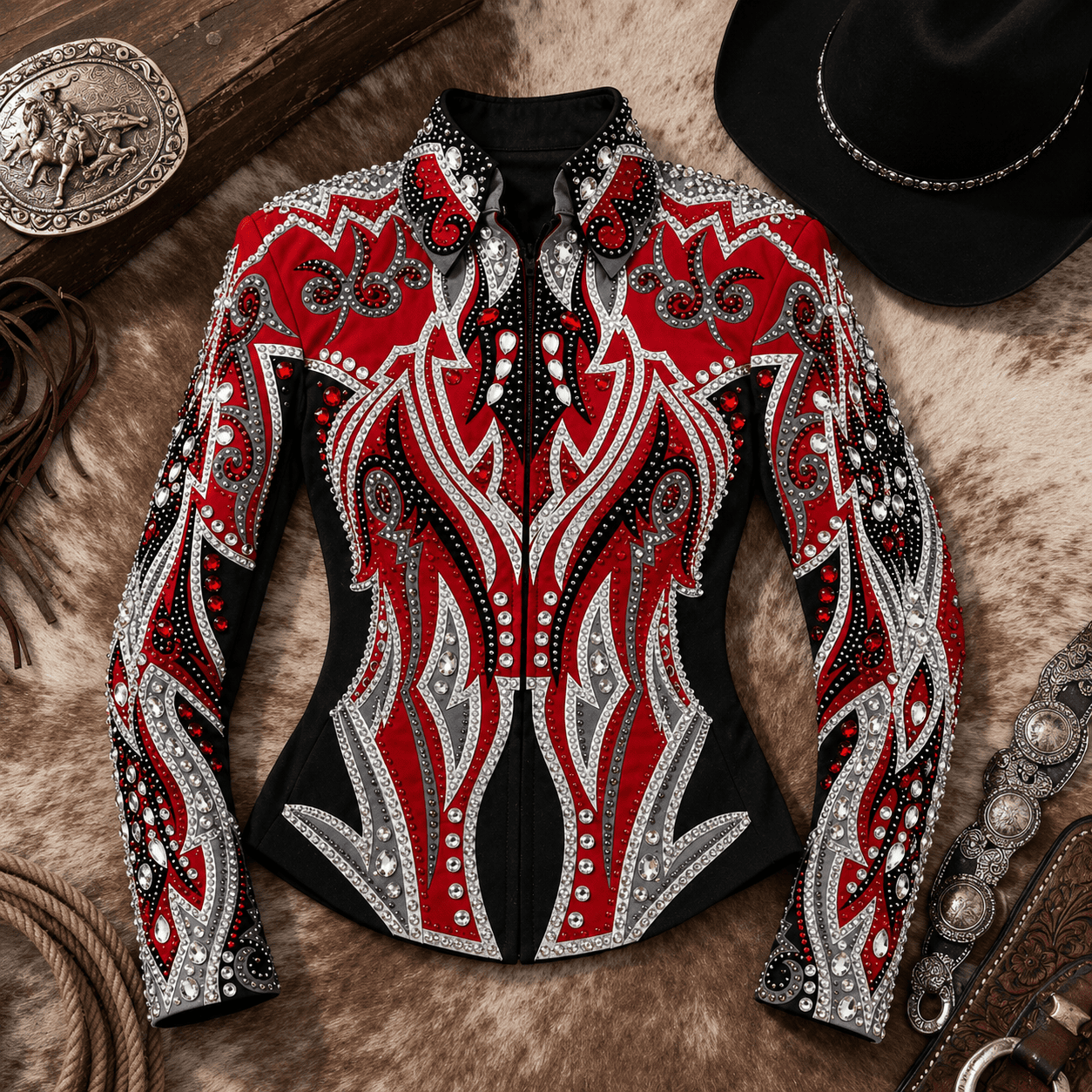 Women’s Red Crystal Rhinestone Rodeo Coat Western Showmanship Jacket Equestrian Show Jacket Crystal - Image 5