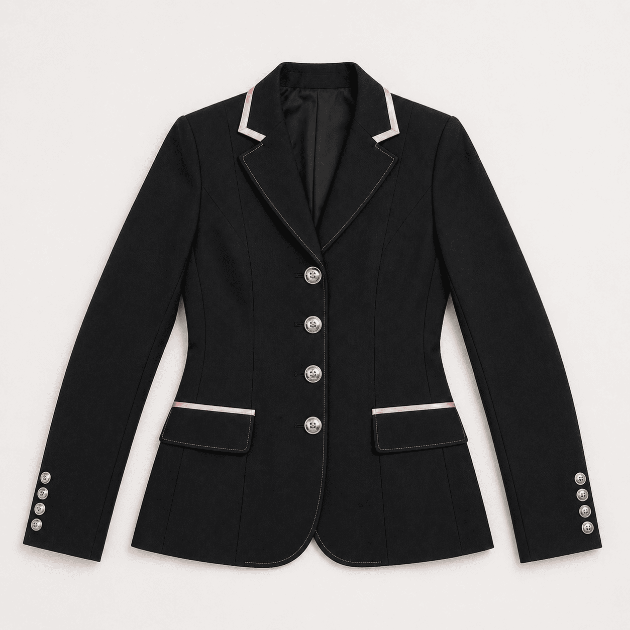 Women’s Showmanship Hunt Coat Black Equestrian Riding Jacket with Contrast Trim, Competition Blazer - Image 5