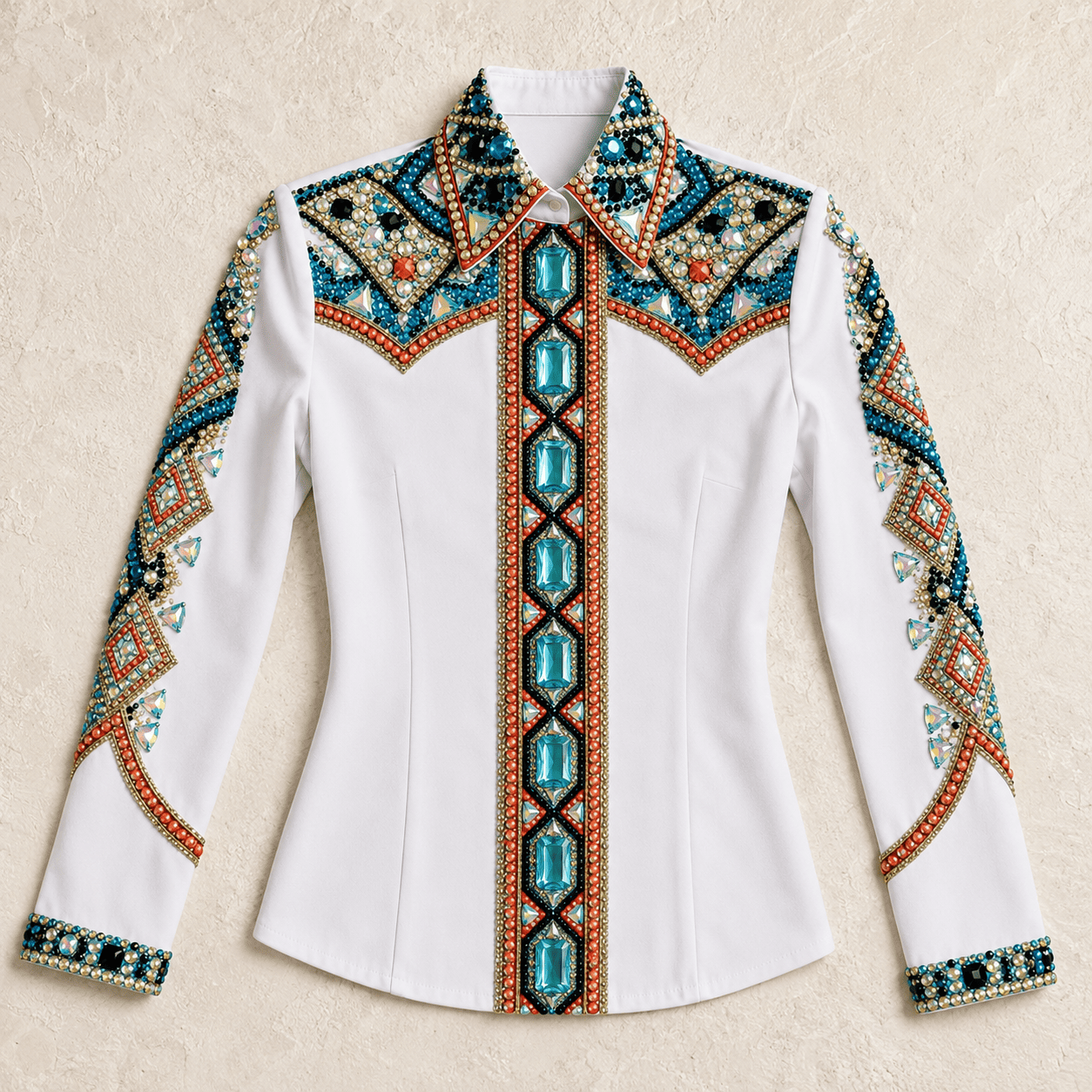 Women's White Turquoise Crystal Showmanship Shirt Western Rodeo Horse Show Competition Shirt Women - Image 5