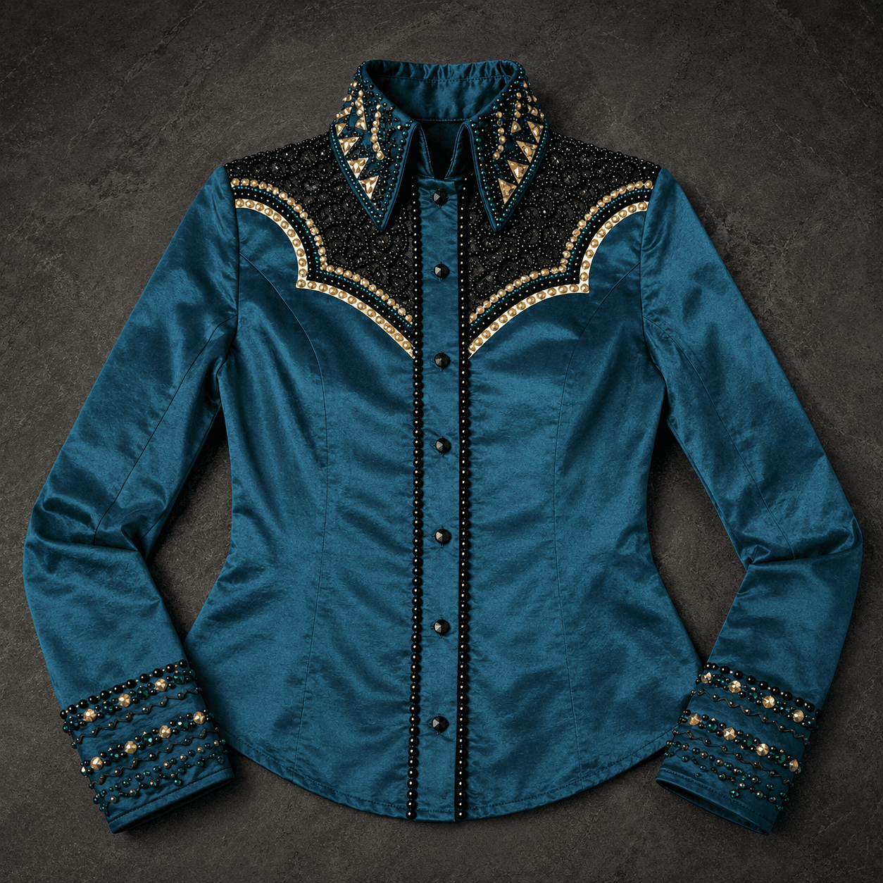 Women's Teal Black Crystal Showmanship Shirt Western Rodeo Horse Show Competition Shirt Women - Image 7