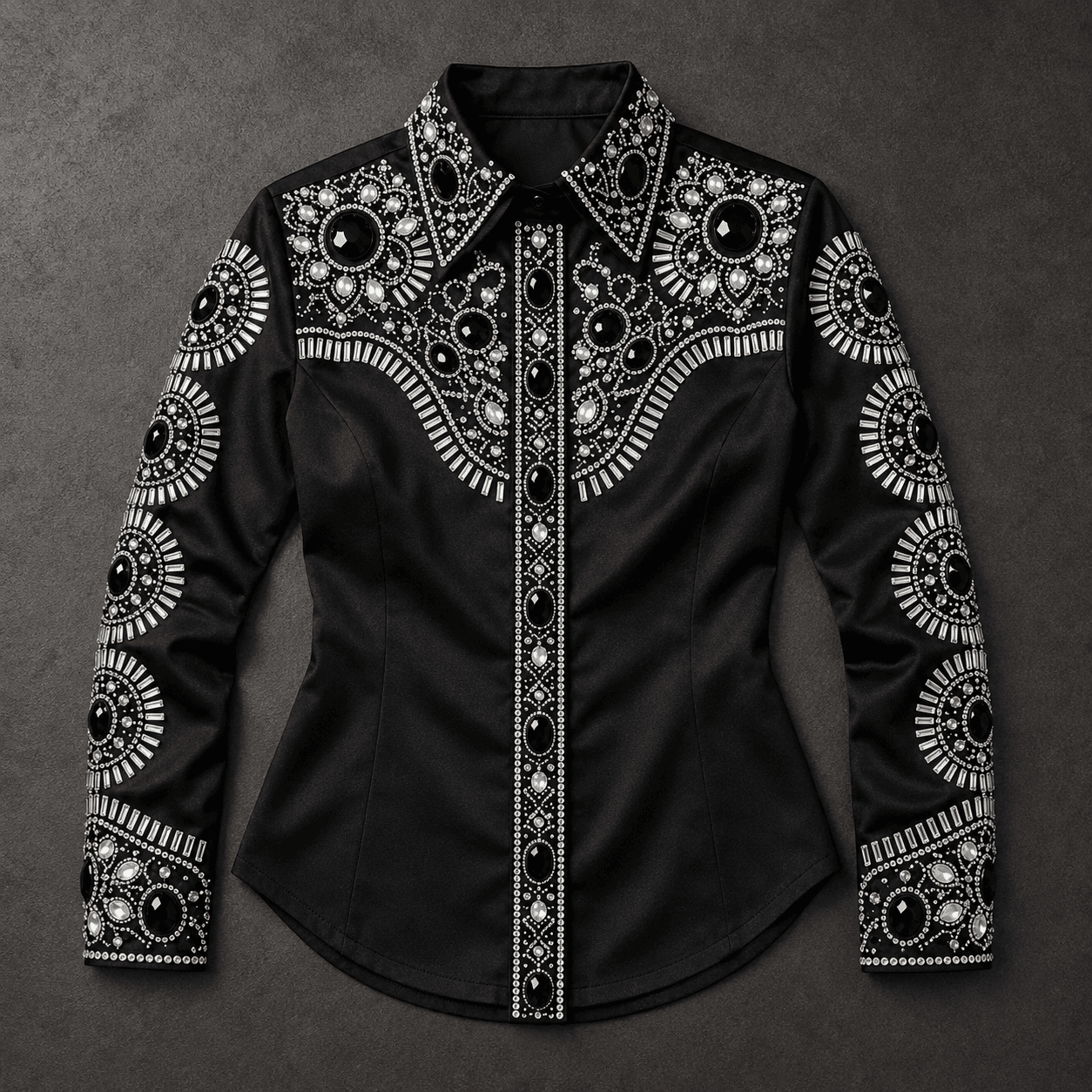 Women's Black Silver Crystal Showmanship Shirt Western Rodeo Horse Show Competition Shirt Women - Image 5