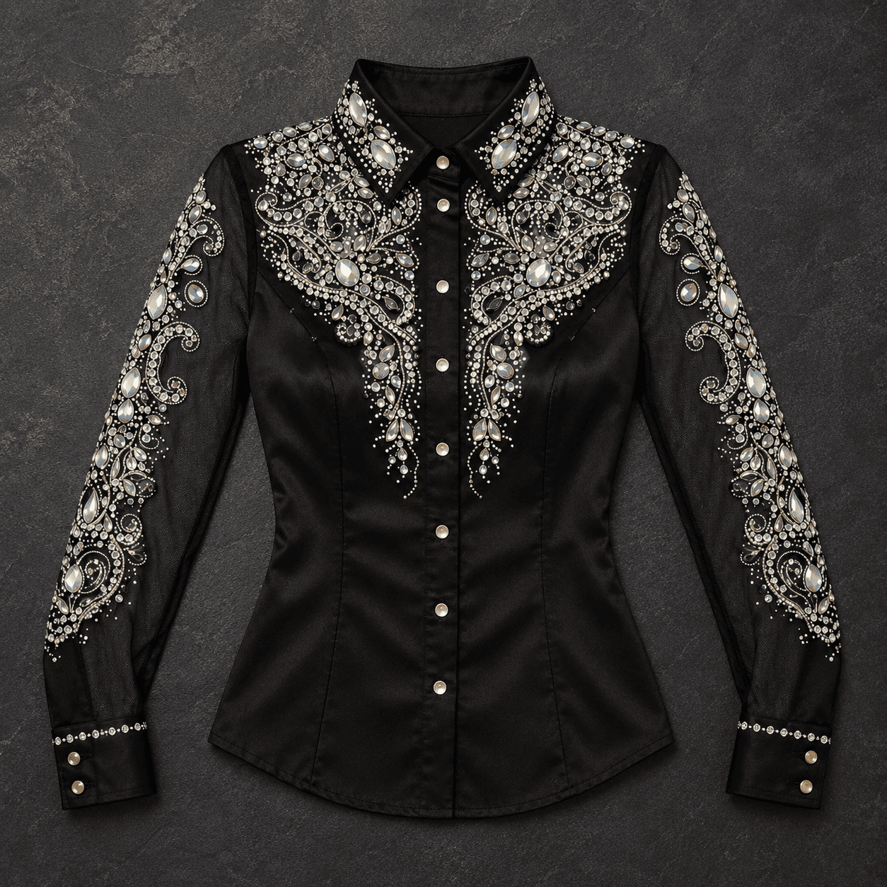 Women's Black Crystal Showmanship Shirt Western Rodeo Horse Show Competition Rhinestone Shirt Women - Image 5