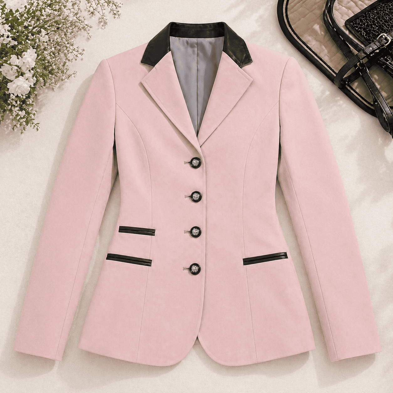 Women’s Showmanship Hunt Coat Blush Pink Equestrian Coat with Contrast Collar & Tailored Fit - Image 5