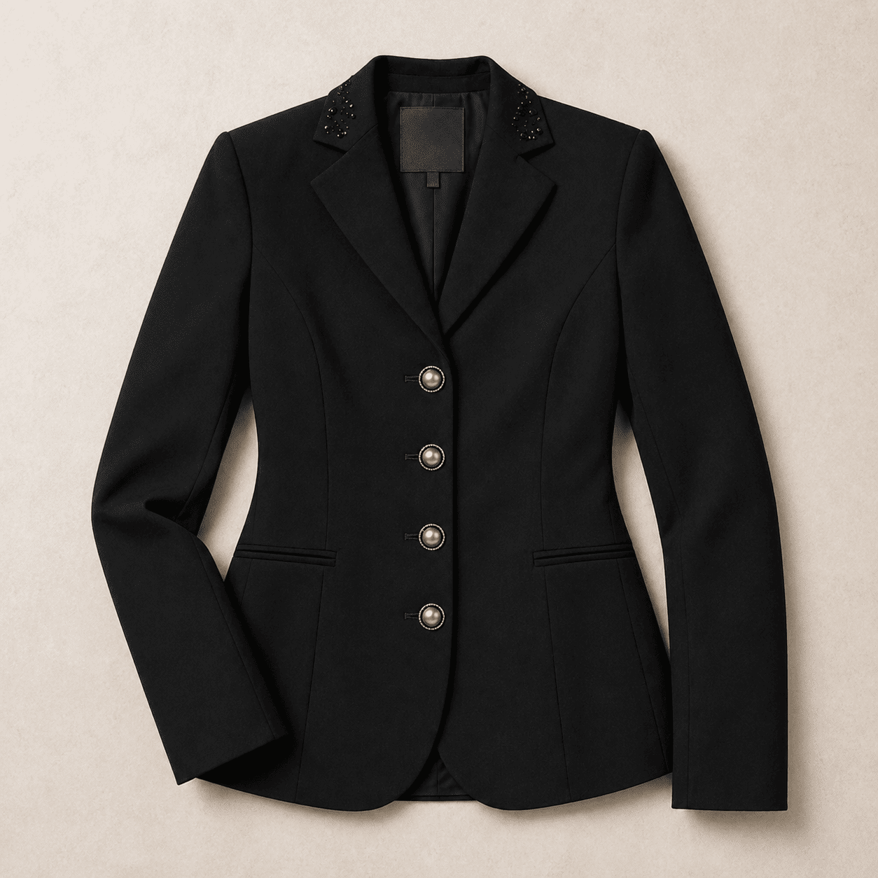 Women’s Black Showmanship Hunt Coat Classic Equestrian Coat with Tailored Fit & Silver Buttons - Image 5