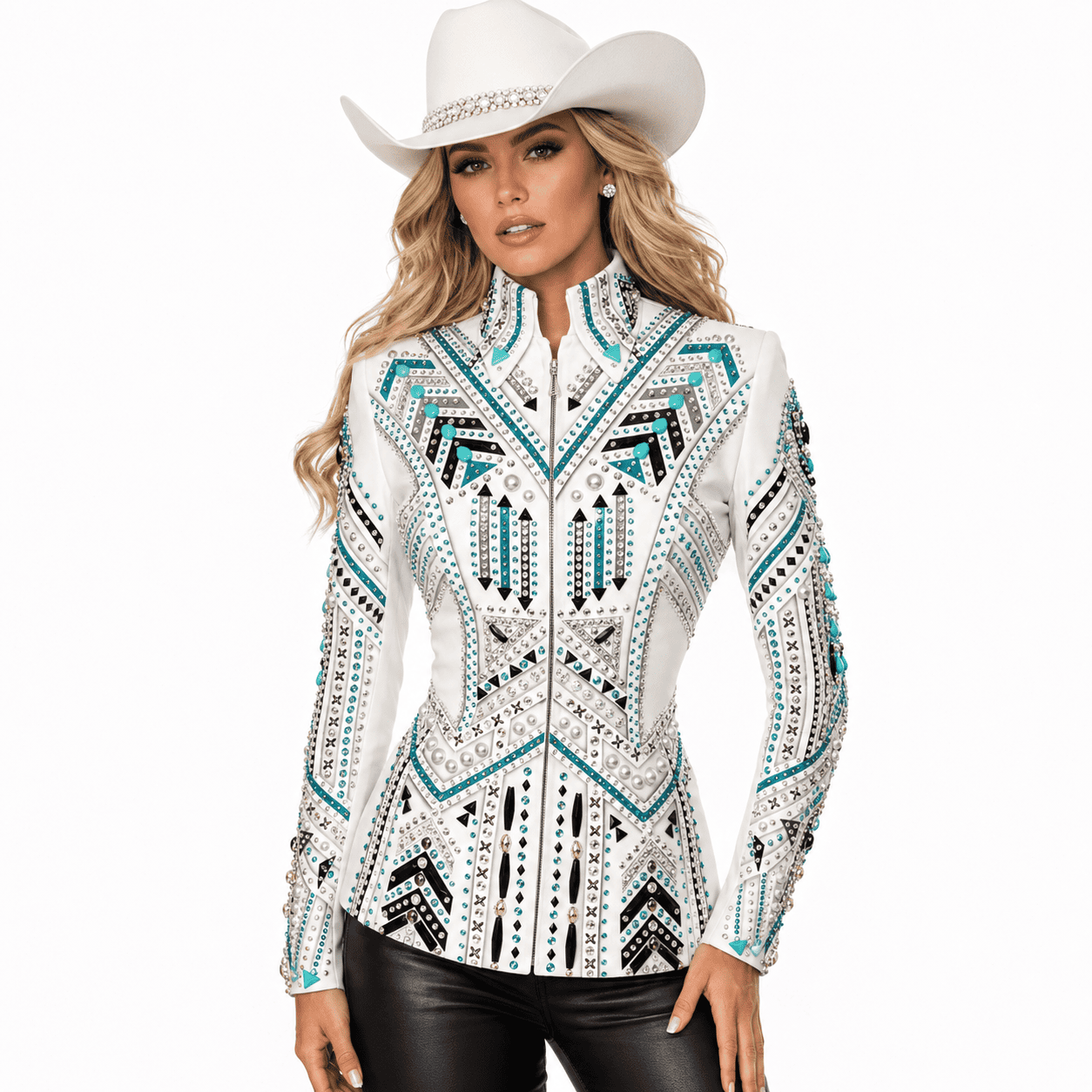 Women's White Crystal Showmanship Jacket Western Rodeo Horse Show Competition Jacket for Women