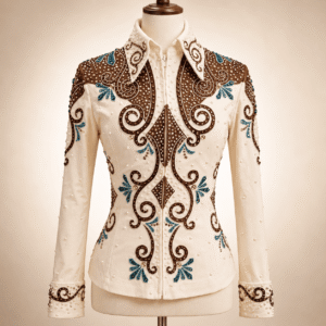 Women's Ivory Brown Crystal Showmanship Shirt Western Rodeo Horse Show Competition Shirt Women