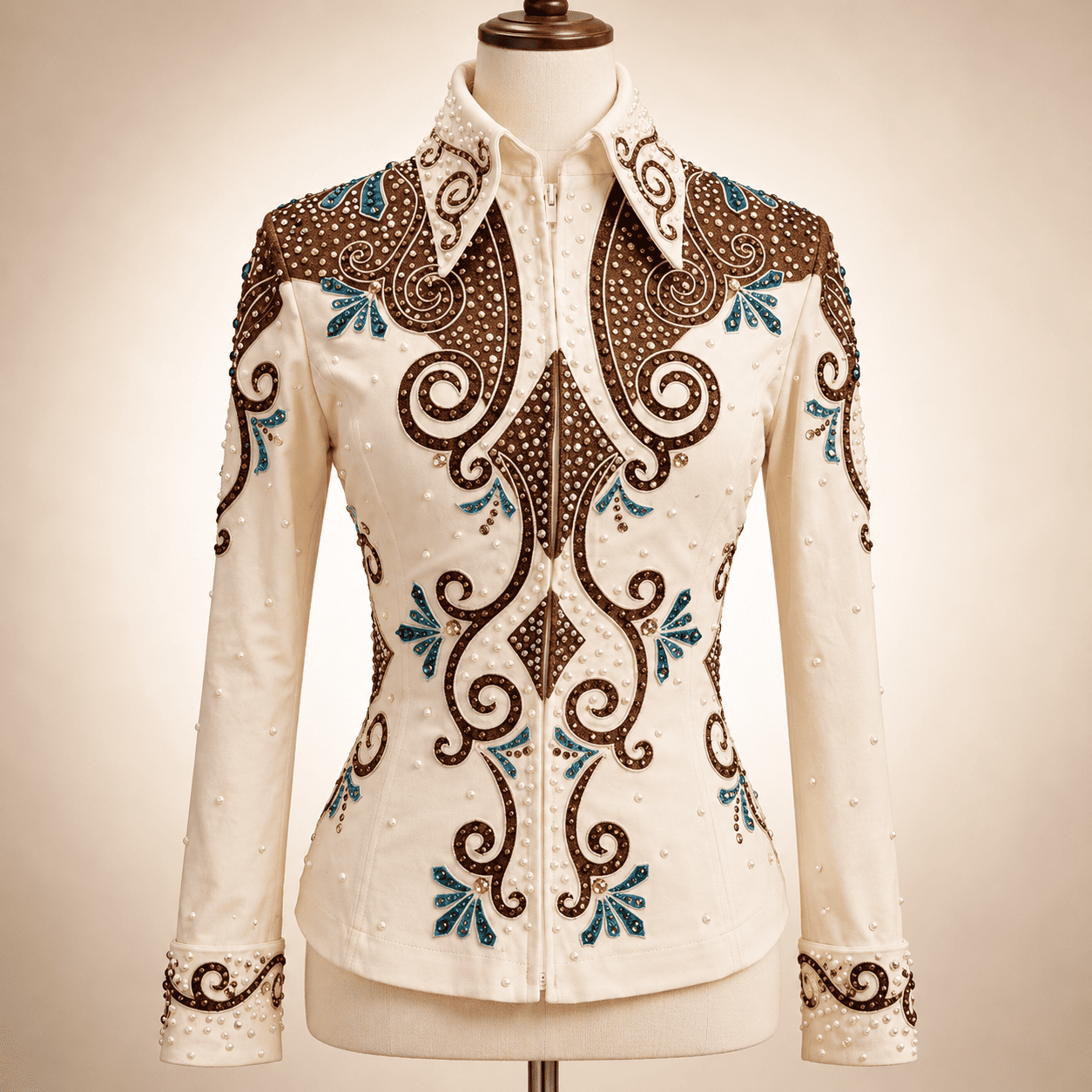 Women's Ivory Brown Crystal Showmanship Shirt Western Rodeo Horse Show Competition Shirt Women - Image 2