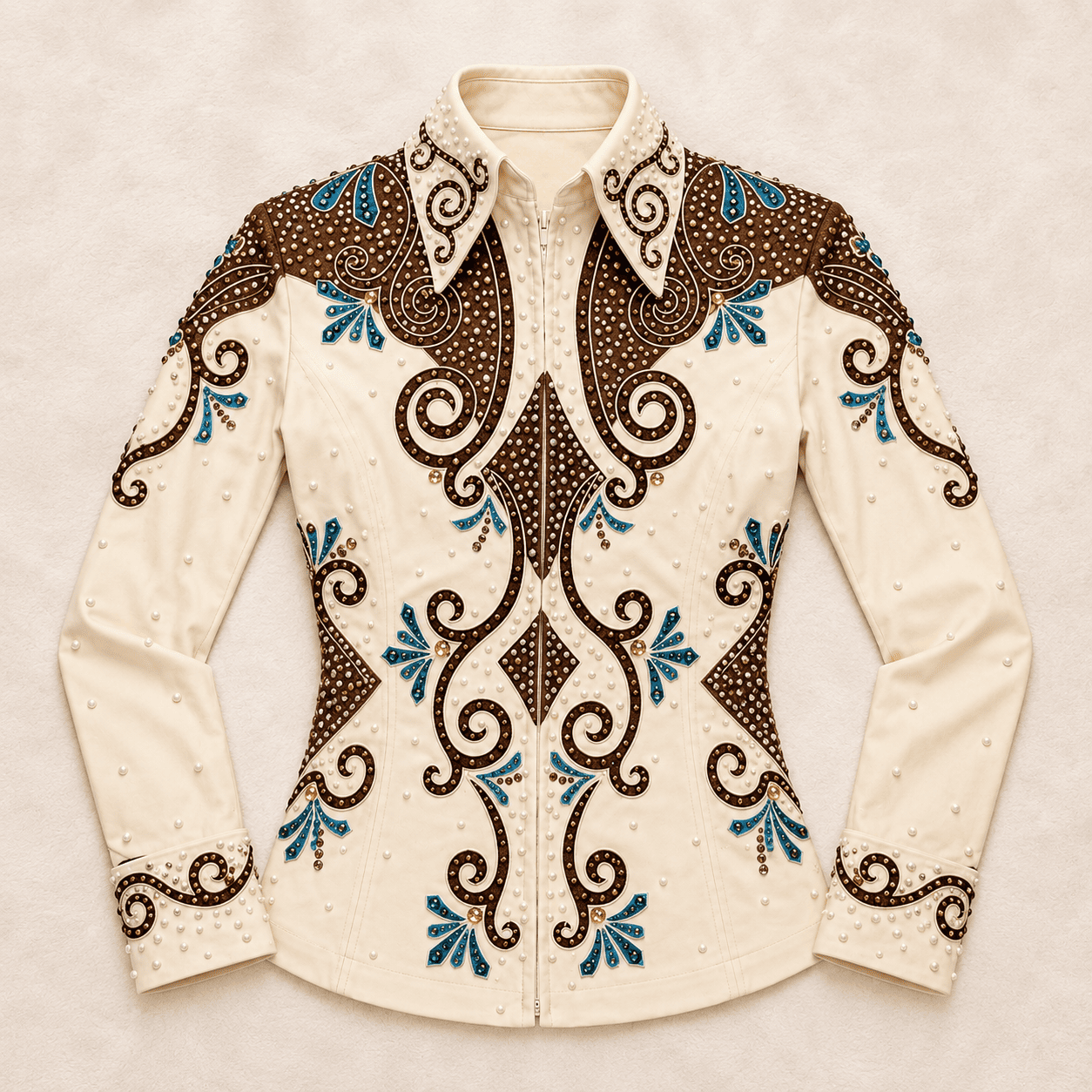 Women's Ivory Brown Crystal Showmanship Shirt Western Rodeo Horse Show Competition Shirt Women - Image 5