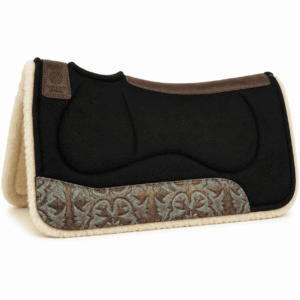 Contoured Wool Felt Saddle Pad with Vintage Turquoise Tooled Leather Panels & Fleece Lining