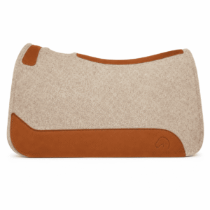 Premium Natural Wool Felt Saddle Pad with Chestnut Leather Wear Panels Contoured Ranch Design