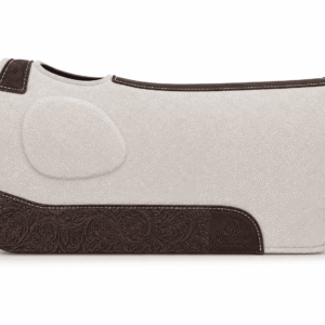Contoured Wool Felt Saddle Pad with Tooled Leather Wear Panel, Shock Absorbing Western Horse Saddle Pad