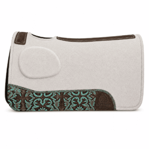 Contoured Wool Felt Saddle Pad with Turquoise Tooled Leather Wear Panel, Western Horse Saddle Pad