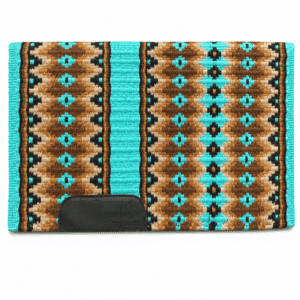 Western Saddle Pad Turquoise Brown Geometric Wool Blend Contoured Horse Saddle Blanket