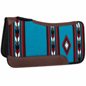 Premium Western Durrie Saddle Pad Turquoise Tribal Pattern Horse Saddle Blanket with Leather Wear Panels