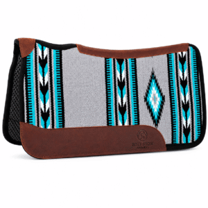 Premium Western Durrie Saddle Pad Gray Turquoise Tribal Horse Saddle Blanket with Leather Wear Panels