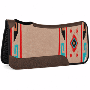 Premium Western Durrie Saddle Pad Beige Aztec Horse Saddle Blanket with Mesh Base & Leather Wear Panels