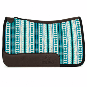 Premium Western Durrie Saddle Pad Aqua Turquoise Stripe Horse Saddle Blanket with Leather Wear Panels