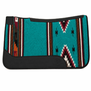 Premium Western Durrie Saddle Pad Turquoise Southwestern Pattern | Heavy Duty Felt Bottom | Genuine Leather Reinforcement