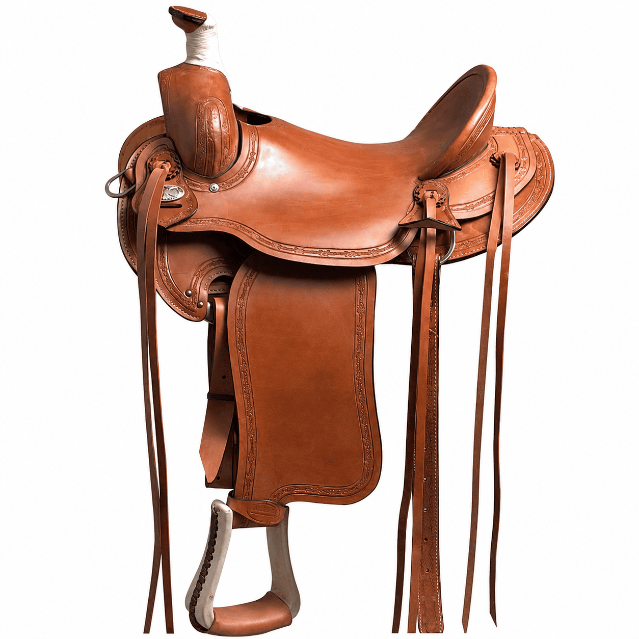 Light Oil Brown Western Horse Saddle Premium Leather Trail Ranch Riding Saddle Deep Seat High Cantle