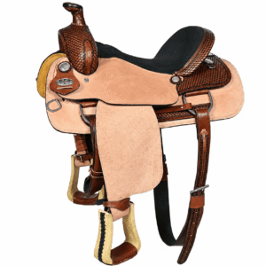 Roughout Barrel Saddle Black Suede Seat Dark Basketweave Western Horse Saddle Premium Riding Tack