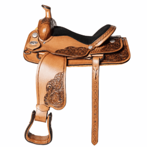 Floral Tooled Barrel Saddle Black Suede Seat Premium Western Horse Saddle Performance Riding Tack