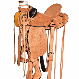 Floral Tooled Barrel Saddle Black Suede Seat Western Performance Horse Saddle Premium Leather Tack