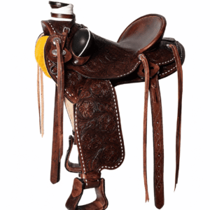 Floral Tooled Western Horse Saddle Dark Oil Leather Premium Hand Carved Riding Tack