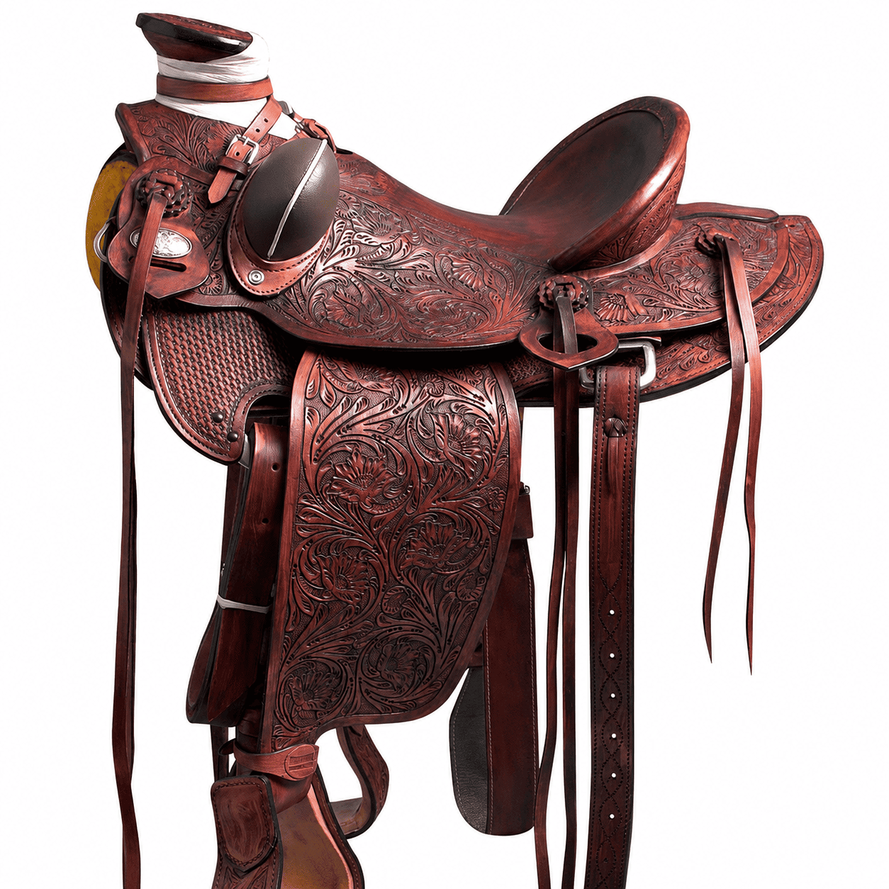 Brown Floral Tooled Western Horse Saddle Premium Hand Carved Leather Riding Tack
