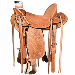 Floral Tooled Western Horse Saddle Premium Genuine Leather Handcrafted Riding Saddle Natural Tan
