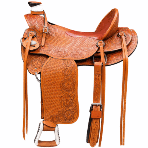 Floral Tooled Western Horse Saddle Golden Premium Genuine Leather Handcrafted Riding Saddle