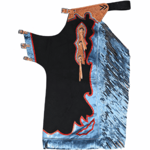Horse Riding Chaps with Fringe and Tooled Leather Detail Fringed Design, Tooled Leather