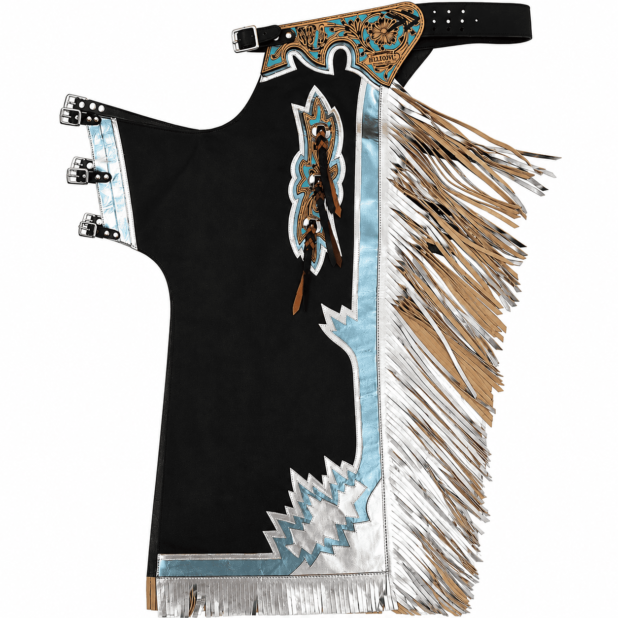 Horse Riding Chaps with Fringe and Tooled Leather Detail Fringed Design, Tooled Leather