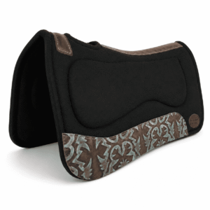 Contoured Wool Felt Saddle Pad with Antique Turquoise Tooled Leather Wear Panels & Premium Black Felt Core
