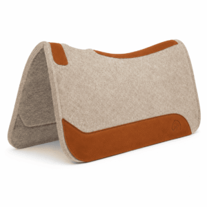 Premium Natural Wool Felt Saddle Pad with Chestnut Leather Wear Panels Contoured Ranch Design