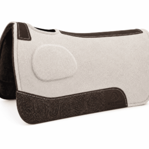 Contoured Wool Felt Saddle Pad with Tooled Leather Wear Panel, Shock Absorbing Western Horse Saddle Pad