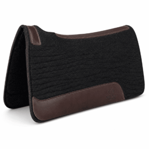Black Wool Felt Contoured Saddle Pad with Premium Leather Wear Panels for Western Riding