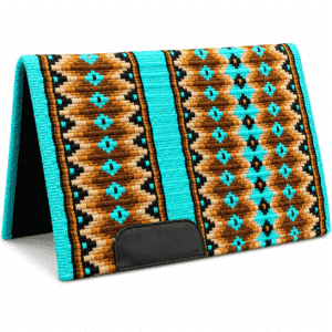Western Saddle Pad Turquoise Brown Geometric Wool Blend Contoured Horse Saddle Blanket