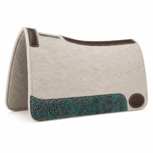Premium Wool Felt Saddle Pad with Turquoise Floral Tooled Leather Wear Panel, Western Horse Saddle Pad