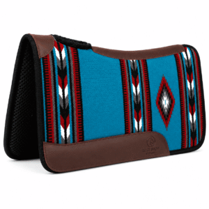 Premium Western Durrie Saddle Pad Turquoise Tribal Pattern Horse Saddle Blanket with Leather Wear Panels
