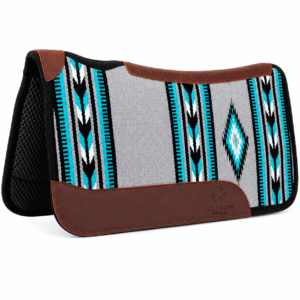 Premium Western Durrie Saddle Pad Gray Turquoise Tribal Horse Saddle Blanket with Leather Wear Panels