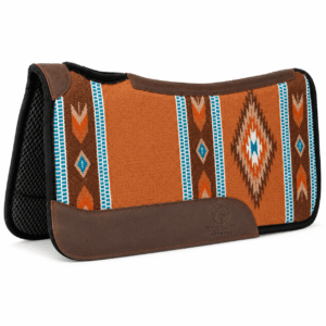 Premium Western Durrie Saddle Pad Tan Aztec Pattern Horse Saddle Blanket with Leather Wear Panels