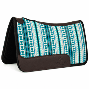 Premium Western Durrie Saddle Pad Aqua Turquoise Stripe Horse Saddle Blanket with Leather Wear Panels