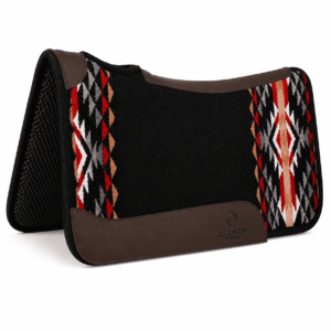 Premium Western Durrie Saddle Pad Black Southwestern Diamond Horse Saddle Blanket with Brown Leather Wear Panels