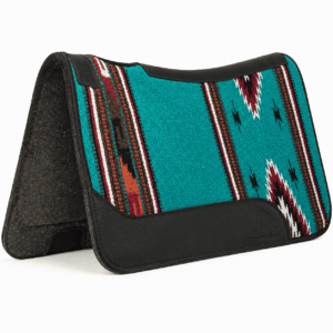 Premium Western Durrie Saddle Pad Turquoise Southwestern Pattern | Heavy Duty Felt Bottom | Genuine Leather Reinforcement