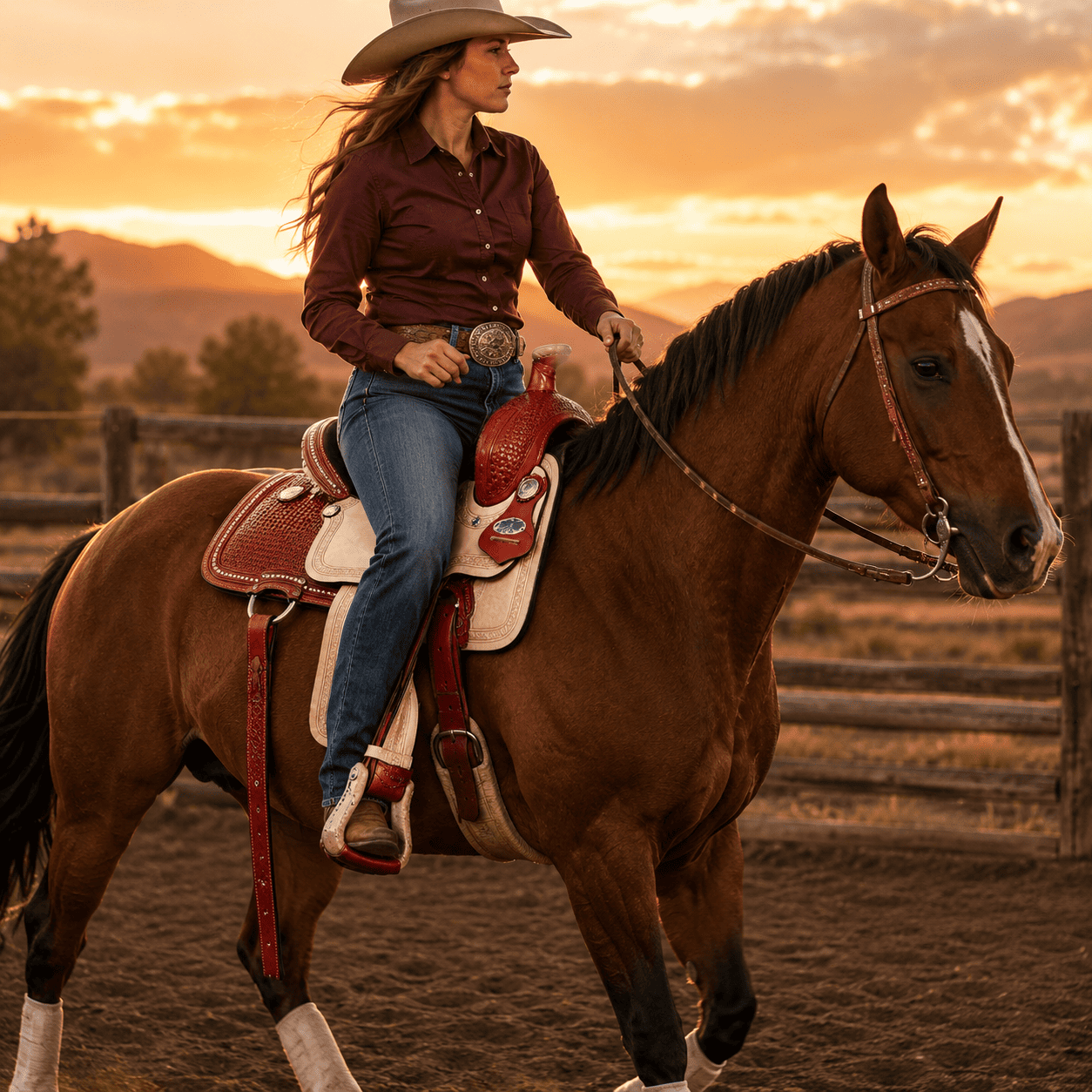 Red Roughout Barrel Saddle Black Suede Seat Crystal Accent Western Horse Saddle Premium Riding Tack - Image 4