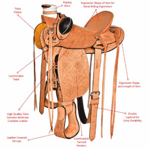 Floral Tooled Barrel Saddle Black Suede Seat Western Performance Horse Saddle Premium Leather Tack