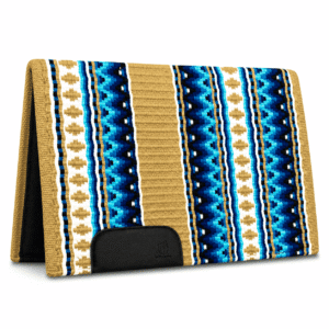 Western Saddle Pad Tan Blue Tribal Horse Saddle Blanket for Ranch Trail Arena Riding