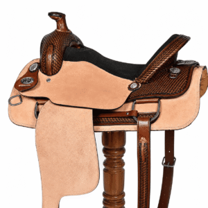 Roughout Barrel Saddle Black Suede Seat Dark Basketweave Western Horse Saddle Premium Riding Tack